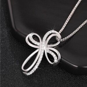 Silver Tone Cubic Zirconia Cross Necklace